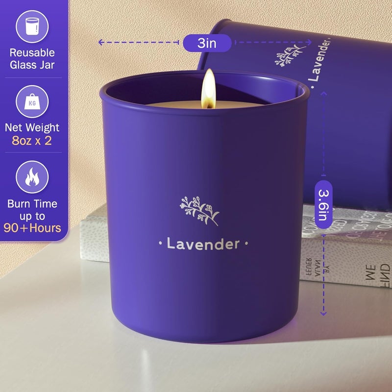 TranquilBliss Lavender Candles for Home Scented, 8 oz Scented Candles Present, Purple Jar Wax, Made with Soy for Women, 45 Hour Long-Lasting Burn for Girl Women Birthday Present Giving - 2 Pack - Image 4